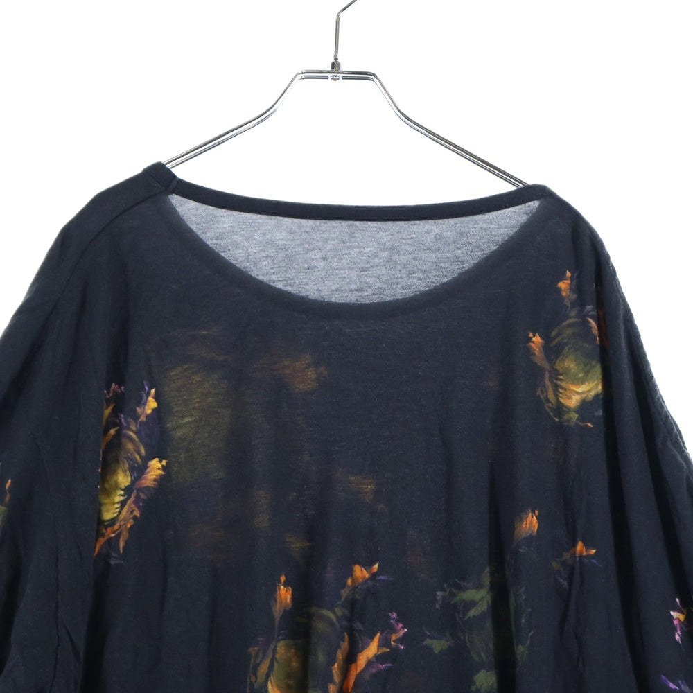 Ground Y(グラウンドワイ) 23SS オーバーサイズ フラワープリント カットソー 半袖Tシャツ ブラック GI-T03-015