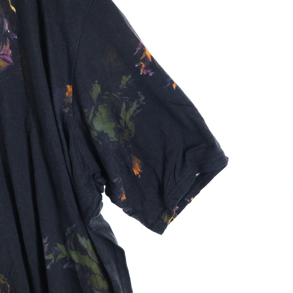 Ground Y(グラウンドワイ) 23SS オーバーサイズ フラワープリント カットソー 半袖Tシャツ ブラック GI-T03-015