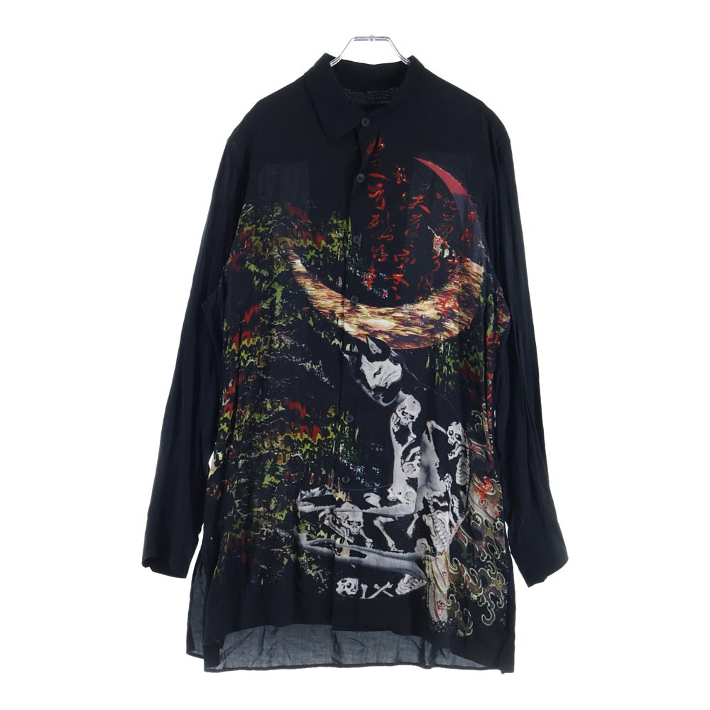 BLACK Scandal Yohji Yamamoto(ブラックスキャンダルヨウジヤマモト) フロントプリント レーヨン長袖シャツ ブラック HR-B60-881