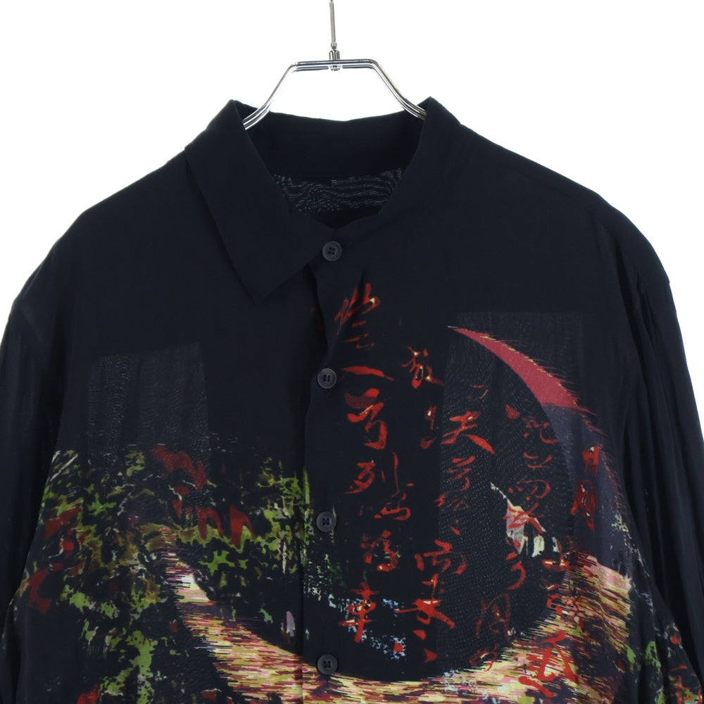 BLACK Scandal Yohji Yamamoto(ブラックスキャンダルヨウジヤマモト) フロントプリント レーヨン長袖シャツ ブラック HR-B60-881