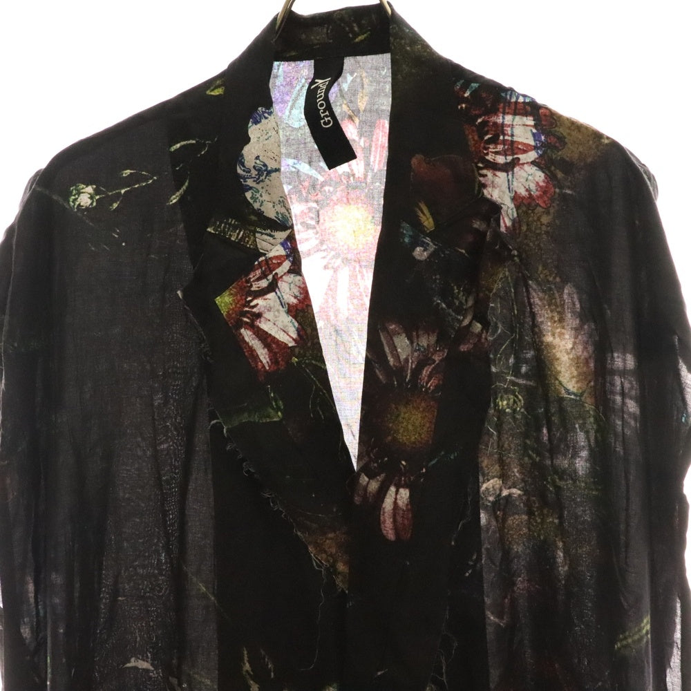 Ground Y(グラウンドワイ) 23SS 百花繚乱 フラワーロングブラウス ノースリーブシャツ ブラック GI-D03-209