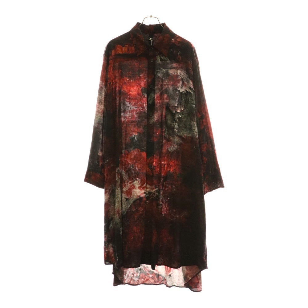 Ground Y(グラウンドワイ) 百花繚乱 総柄 フラワープリント オーバーサイズ長袖シャツ レッド GI-B17-216