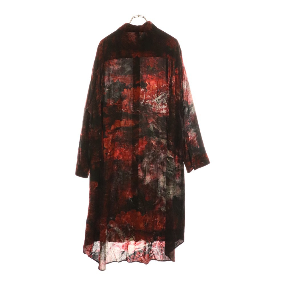 Ground Y(グラウンドワイ) 百花繚乱 総柄 フラワープリント オーバーサイズ長袖シャツ レッド GI-B17-216