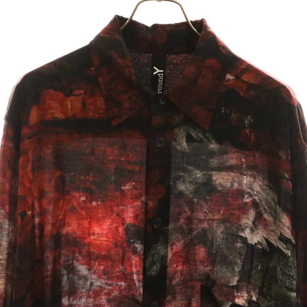 Ground Y(グラウンドワイ) 百花繚乱 総柄 フラワープリント オーバーサイズ長袖シャツ レッド GI-B17-216