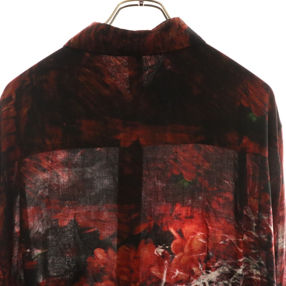 Ground Y(グラウンドワイ) 百花繚乱 総柄 フラワープリント オーバーサイズ長袖シャツ レッド GI-B17-216