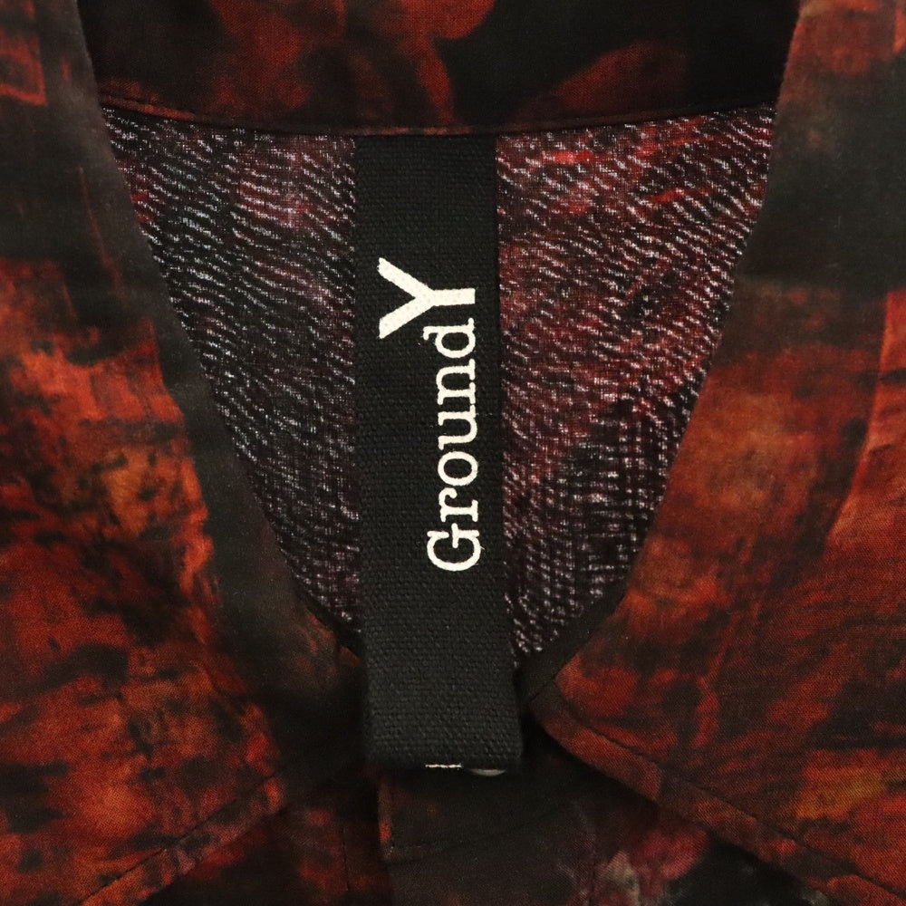 Ground Y(グラウンドワイ) 百花繚乱 総柄 フラワープリント オーバーサイズ長袖シャツ レッド GI-B17-216