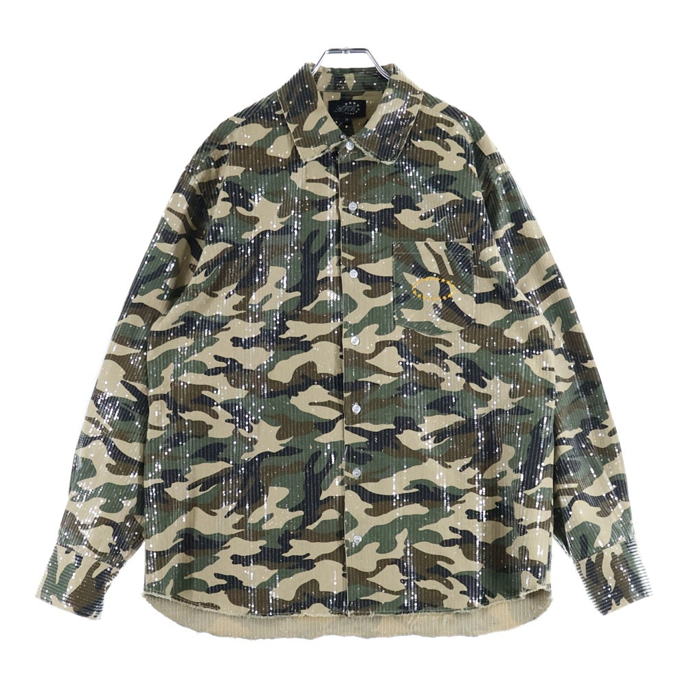 AFB(エーエフビー) SPANGLE SHIRTS スパンコール 迷彩 長袖シャツ グリーン/ブラック