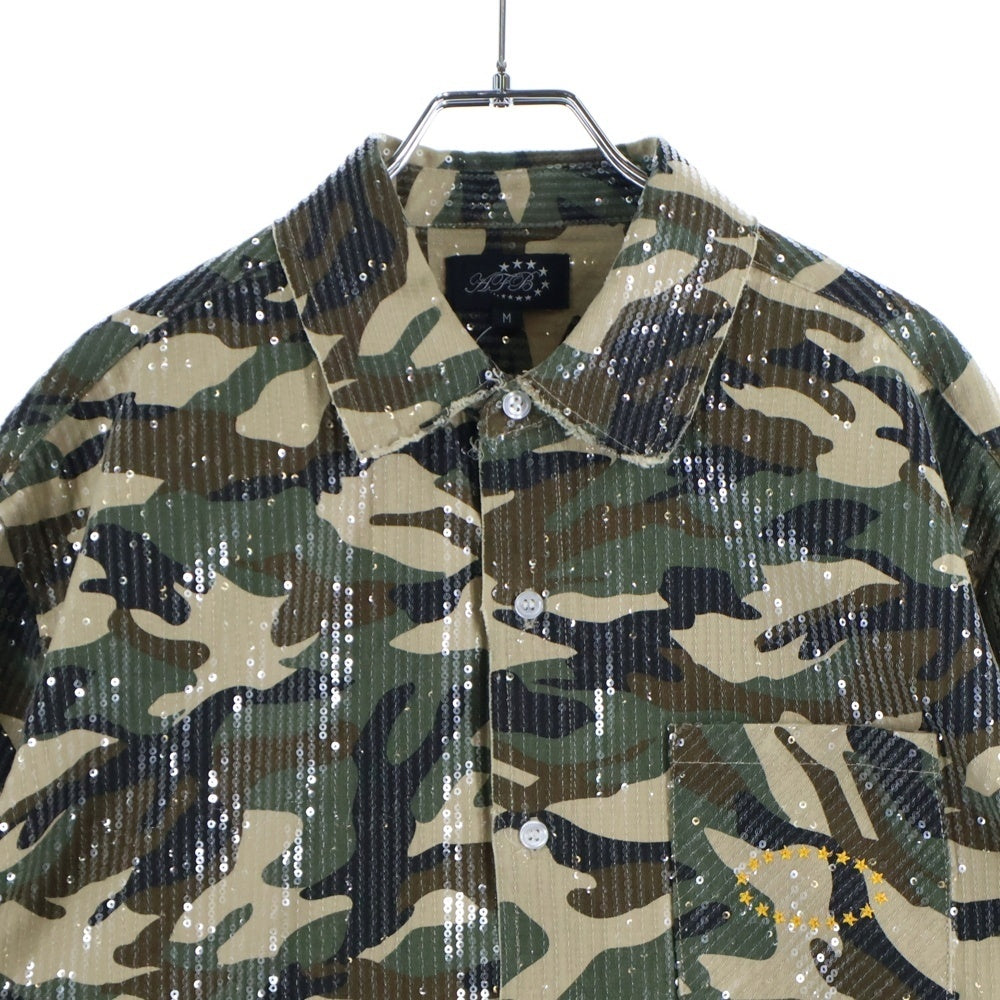 AFB(エーエフビー) SPANGLE SHIRTS スパンコール 迷彩 長袖シャツ グリーン/ブラック