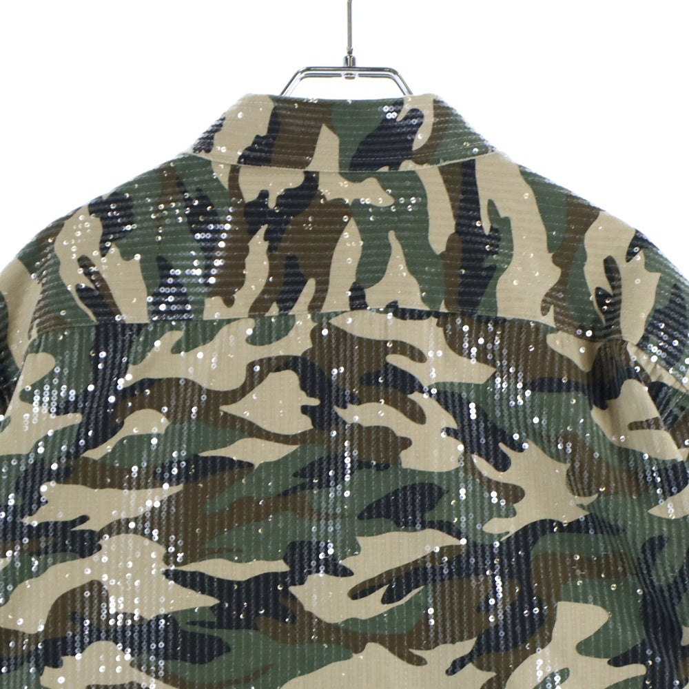 AFB(エーエフビー) SPANGLE SHIRTS スパンコール 迷彩 長袖シャツ グリーン/ブラック