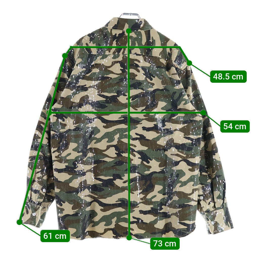 AFB(エーエフビー) SPANGLE SHIRTS スパンコール 迷彩 長袖シャツ グリーン/ブラック