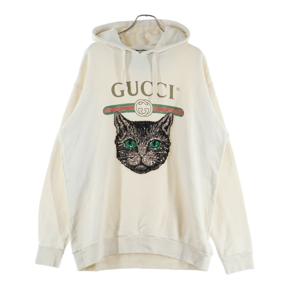 GUCCI(グッチ) Cat Hoodie ミスティック キャット ヴィンテージロゴ スパンコール装飾 プルオーバースウェットパーカー フーディー アイボリー 469251 X9P67
