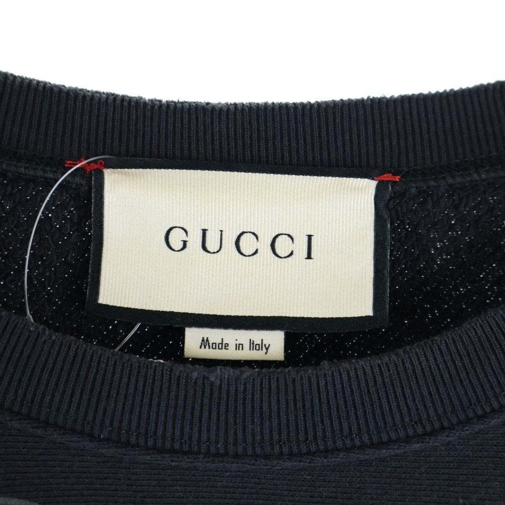 GUCCI(グッチ) Black Cat Sweatshirt ブラックキャット ダメージ加工 クルーネックスウェットトレーナー ブラック 469250 XJBUE
