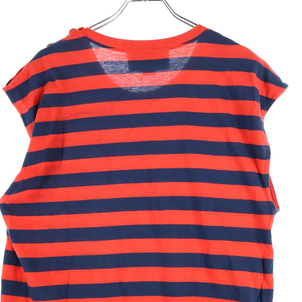 GUCCI(グッチ) Sleeve Less Shirt ショルダーボタン ボーダーボーダーノースリーブTシャツ レッド 572980 XJAW0