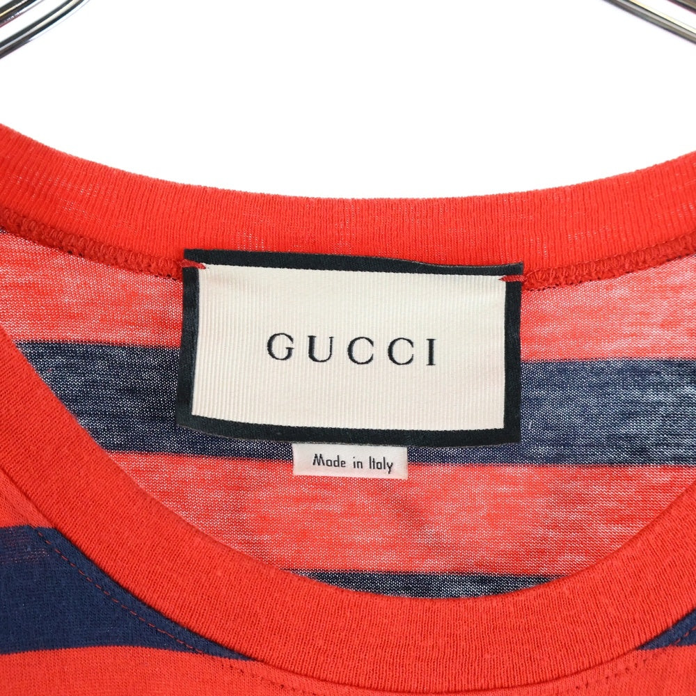GUCCI(グッチ) Sleeve Less Shirt ショルダーボタン ボーダーボーダーノースリーブTシャツ レッド 572980 XJAW0