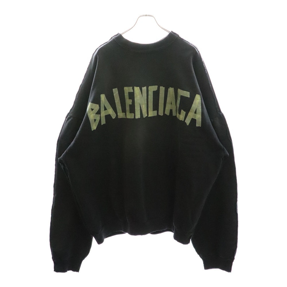 BALENCIAGA(バレンシアガ) 24SS Double Front Crew ダブルフロント ダメージ加工 クルーネックスウェットトレーナー ブラック 791614 TQVQ7