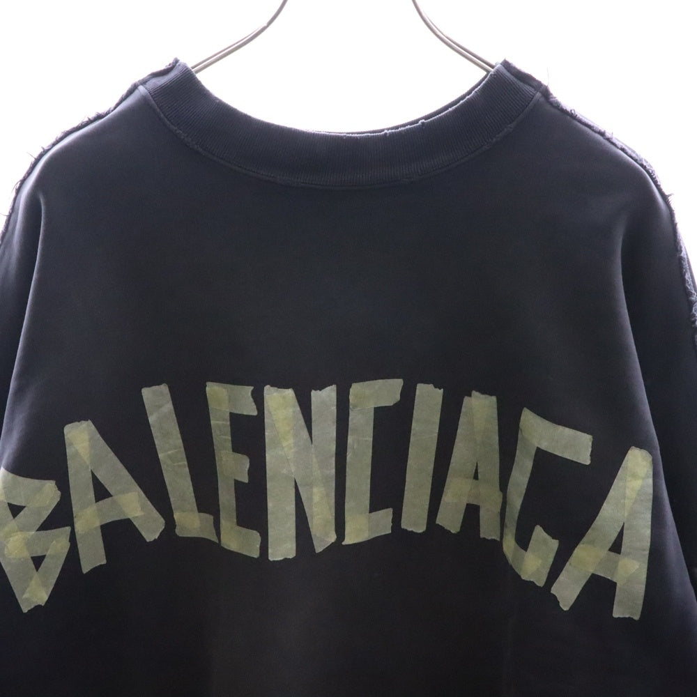 BALENCIAGA(バレンシアガ) 24SS Double Front Crew ダブルフロント ダメージ加工 クルーネックスウェットトレーナー ブラック 791614 TQVQ7