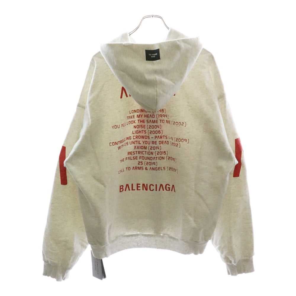BALENCIAGA(バレンシアガ) 24SS Music Archive Series Connected Zip Up Hoodie アーカイブロゴ ダメージ加工 ジップアップスウェットパーカー フーディー グレー 744457 TQVA6