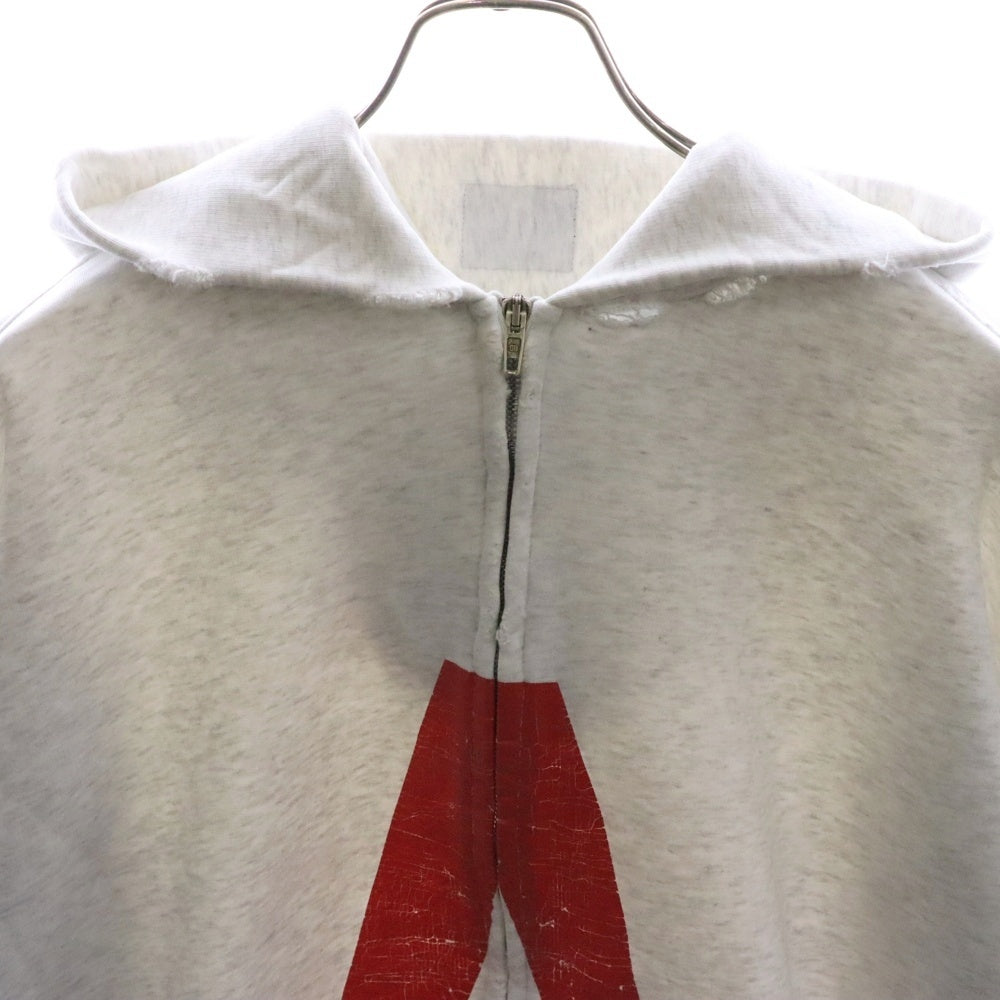 BALENCIAGA(バレンシアガ) 24SS Music Archive Series Connected Zip Up Hoodie アーカイブロゴ ダメージ加工 ジップアップスウェットパーカー フーディー グレー 744457 TQVA6