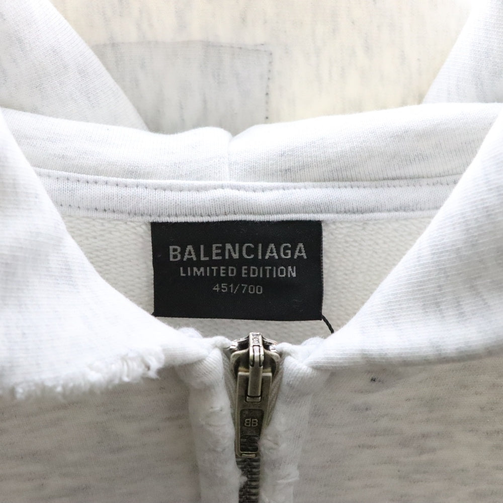 BALENCIAGA(バレンシアガ) 24SS Music Archive Series Connected Zip Up Hoodie アーカイブロゴ ダメージ加工 ジップアップスウェットパーカー フーディー グレー 744457 TQVA6