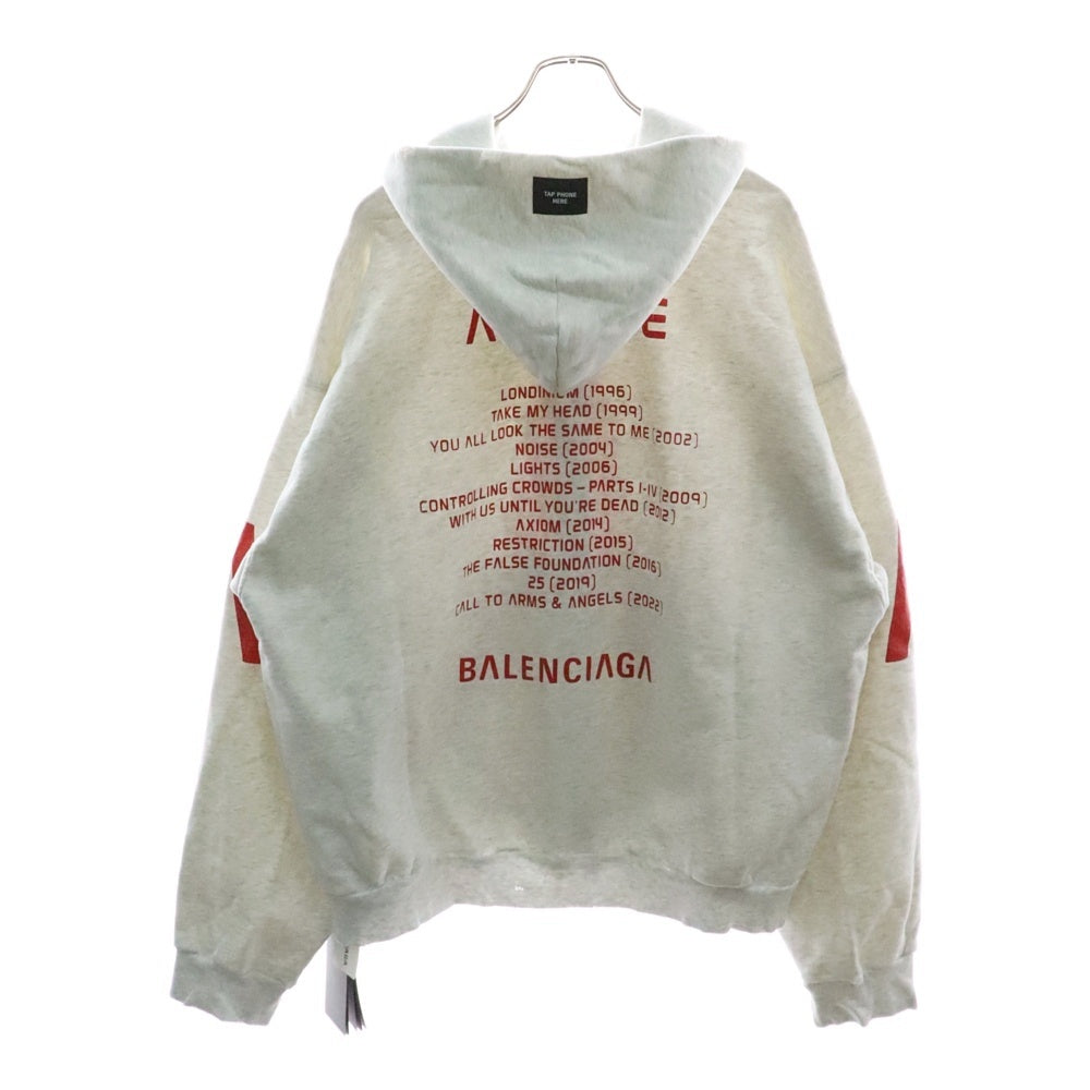 BALENCIAGA(バレンシアガ) 24SS Music Archive Series Connected Zip Up Hoodie アーカイブロゴ ダメージ加工 ジップアップスウェットパーカー フーディー グレー 744457 TQVA6