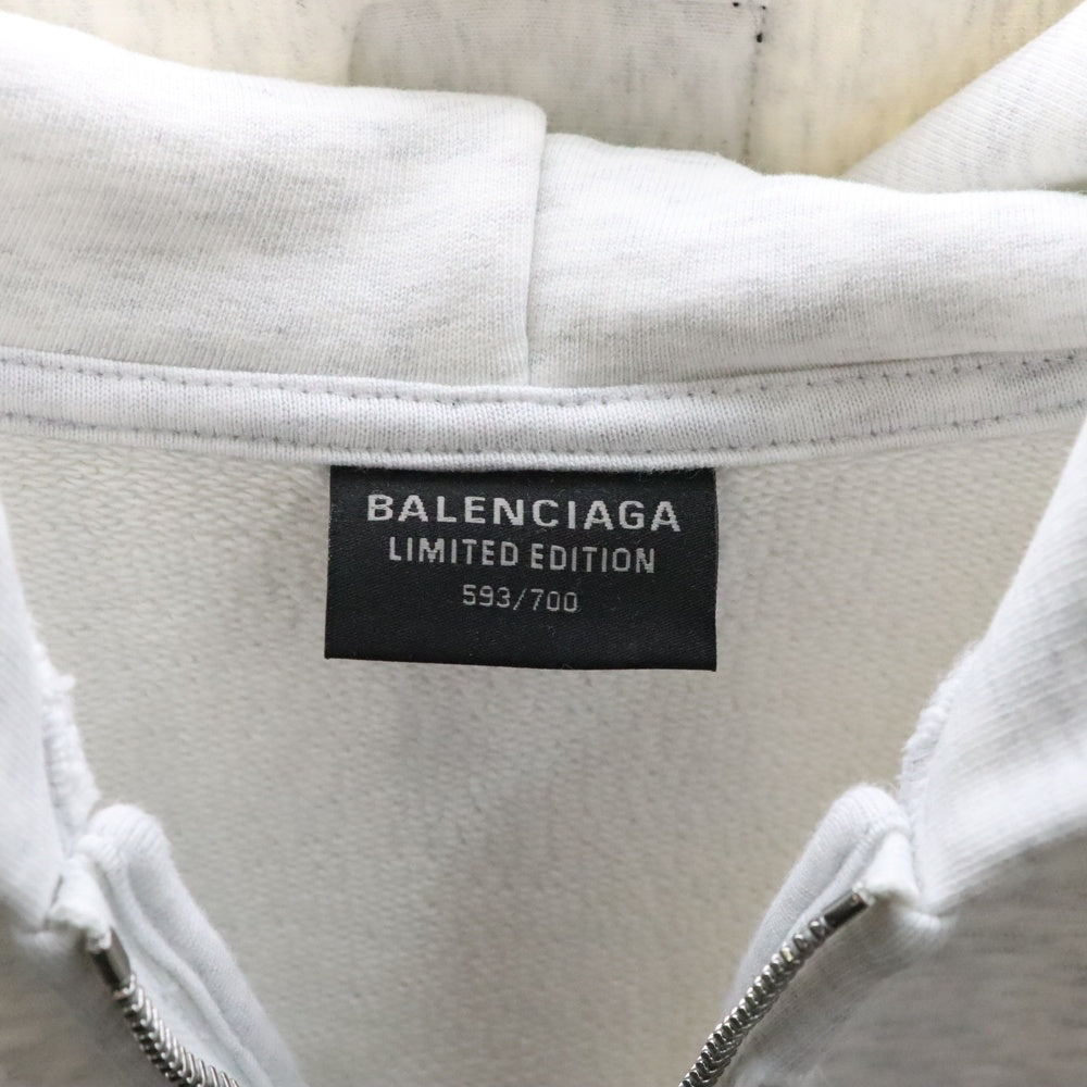 BALENCIAGA(バレンシアガ) 24SS Music Archive Series Connected Zip Up Hoodie アーカイブロゴ ダメージ加工 ジップアップスウェットパーカー フーディー グレー 744457 TQVA6