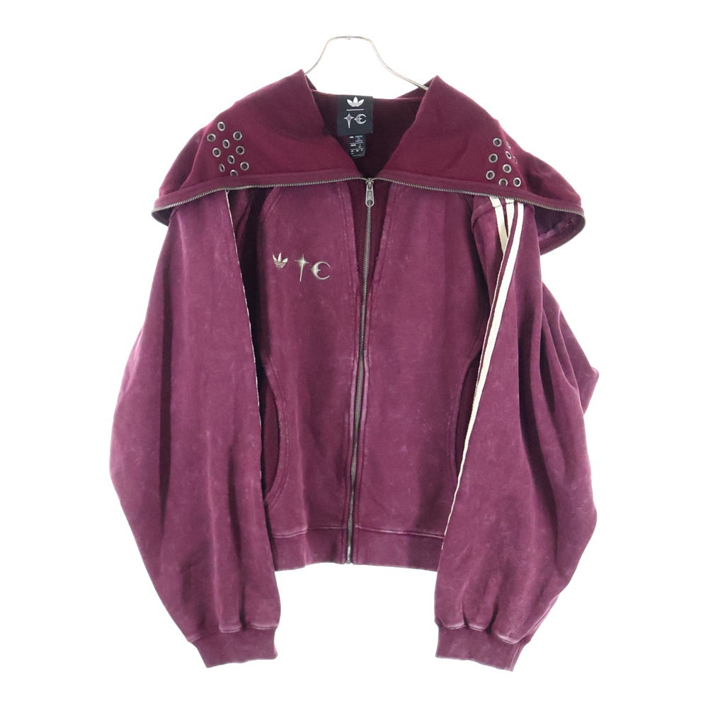 THUG CLUB(サグクラブ) ×adidas TEAMGEIST HOODED ZIP UP MAROON アディダス ロゴプレート フェード加工 ジップアップスウェットパーカー フーディー バーガンディー KC2231