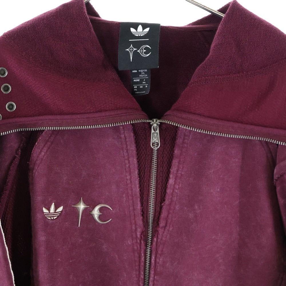 THUG CLUB(サグクラブ) ×adidas TEAMGEIST HOODED ZIP UP MAROON アディダス ロゴプレート フェード加工 ジップアップスウェットパーカー フーディー バーガンディー KC2231