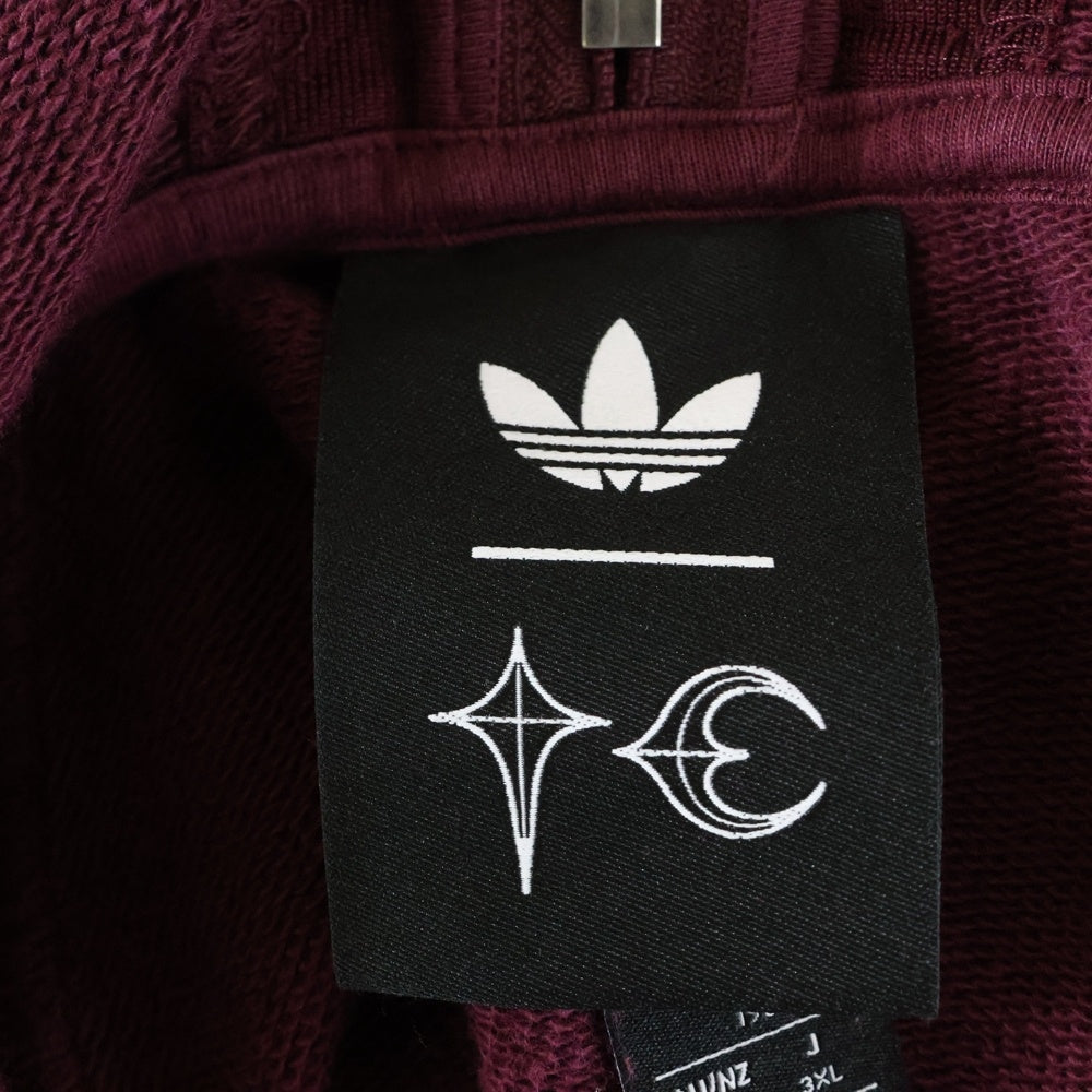 THUG CLUB(サグクラブ) ×adidas TEAMGEIST HOODED ZIP UP MAROON アディダス ロゴプレート フェード加工 ジップアップスウェットパーカー フーディー バーガンディー KC2231