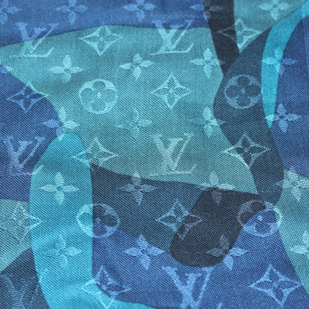 LOUIS VUITTON(ルイヴィトン) モノグラム ストール スカーフ ブルー ウール×シルク M75398