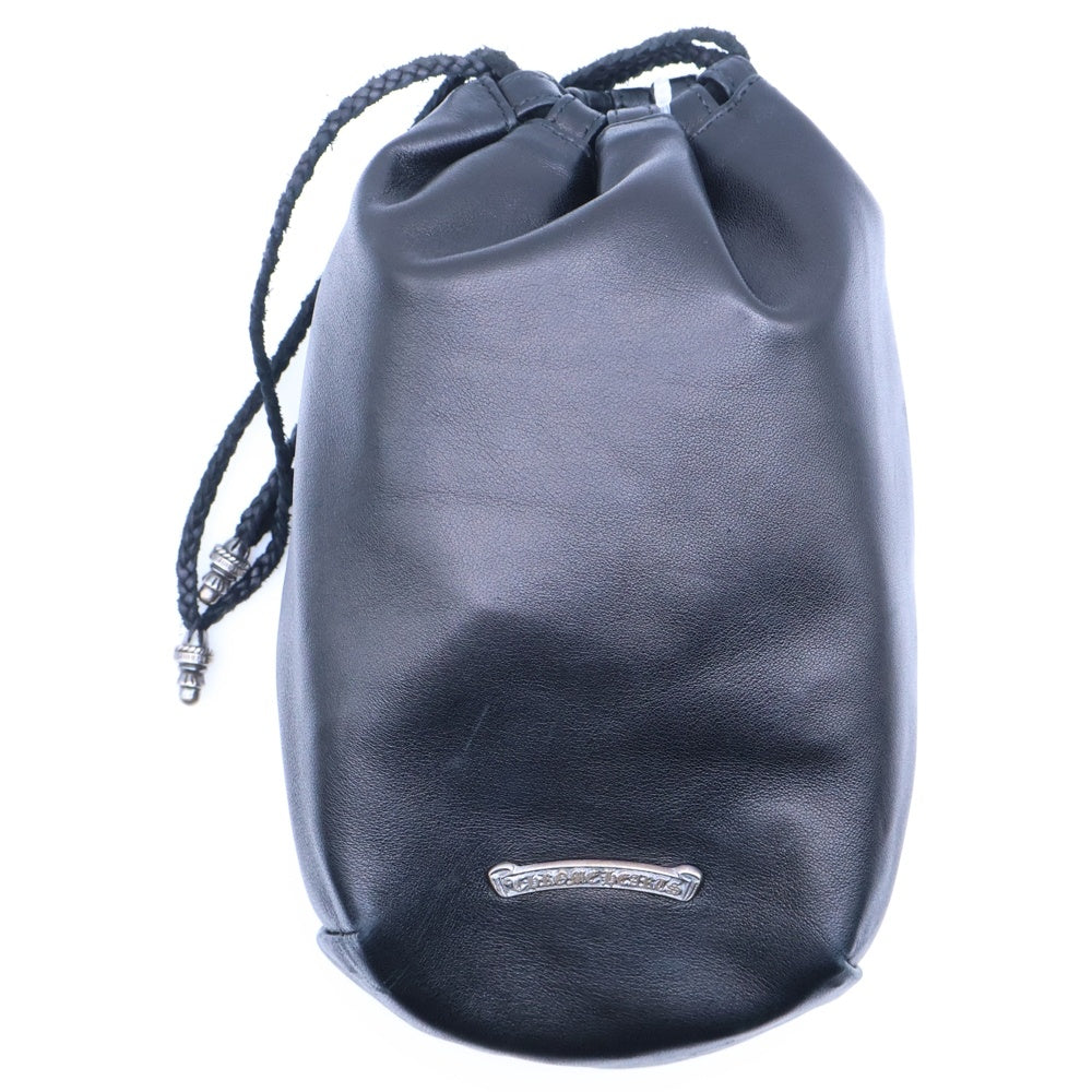CHROME HEARTS(クロムハーツ) DRW STRNG SACK CRS PATCH クロスパッチ ドローストリングサックレザー巾着ハンドバッグ ブラック