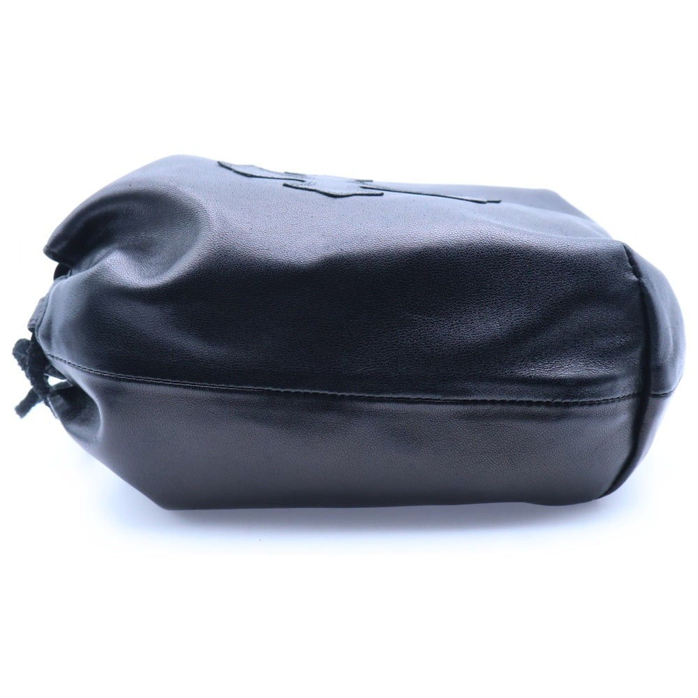 CHROME HEARTS(クロムハーツ) DRW STRNG SACK CRS PATCH クロスパッチ ドローストリングサックレザー巾着ハンドバッグ ブラック