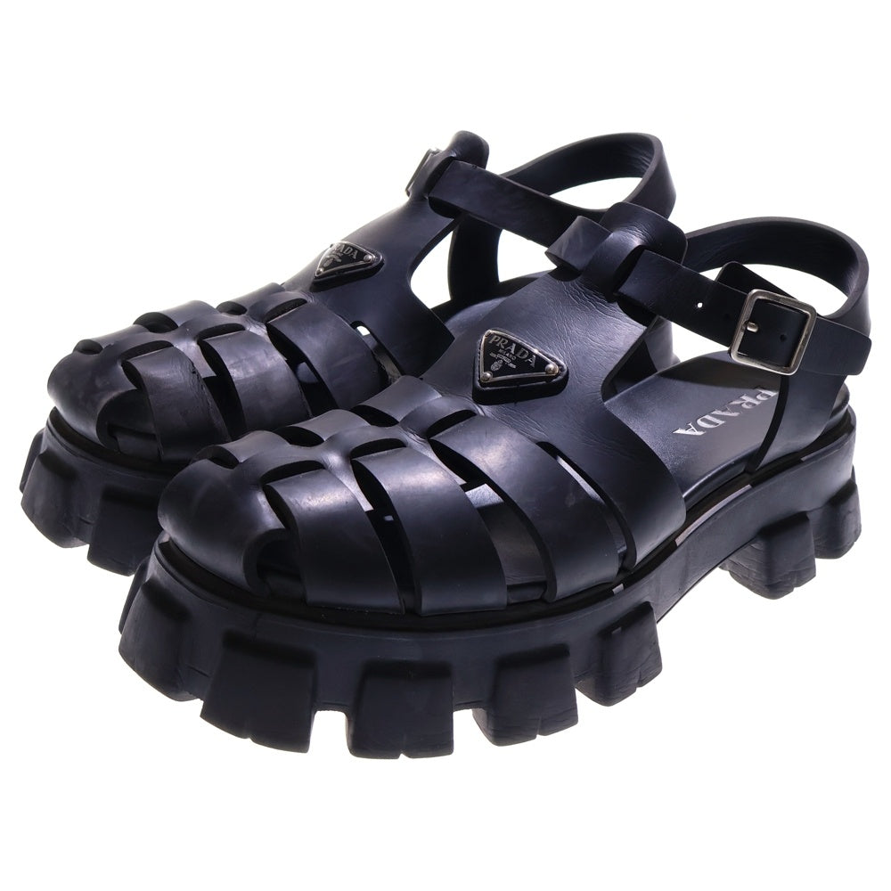 PRADA(プラダ) モノリス ラバーサンダル トライアングルメタルロゴ チャンキーソール ブラック 2X3083
