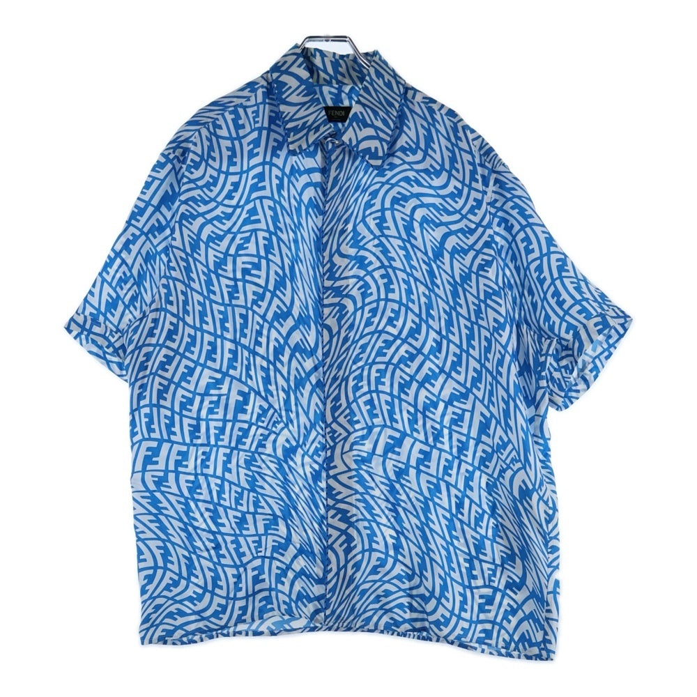FENDI(フェンディ) Piping Design All Over FF Logo Silk Shirt 総柄ロゴ シルク半袖シャツ ブルー FS0795 AG9D