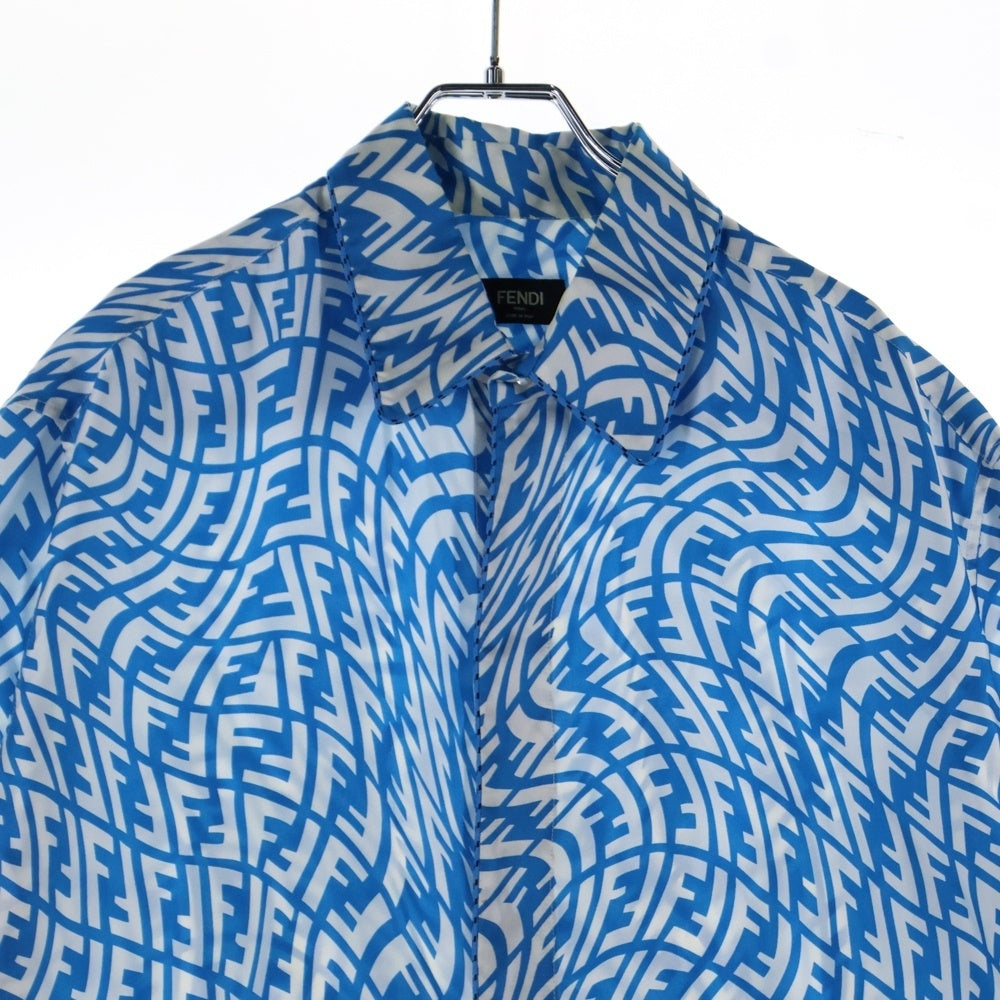 FENDI(フェンディ) Piping Design All Over FF Logo Silk Shirt 総柄ロゴ シルク半袖シャツ ブルー FS0795 AG9D