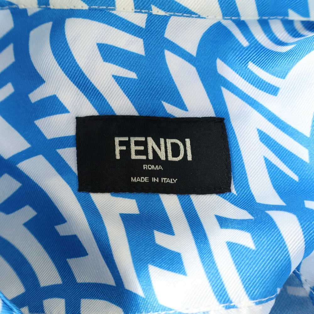 FENDI(フェンディ) Piping Design All Over FF Logo Silk Shirt 総柄ロゴ シルク半袖シャツ ブルー FS0795 AG9D