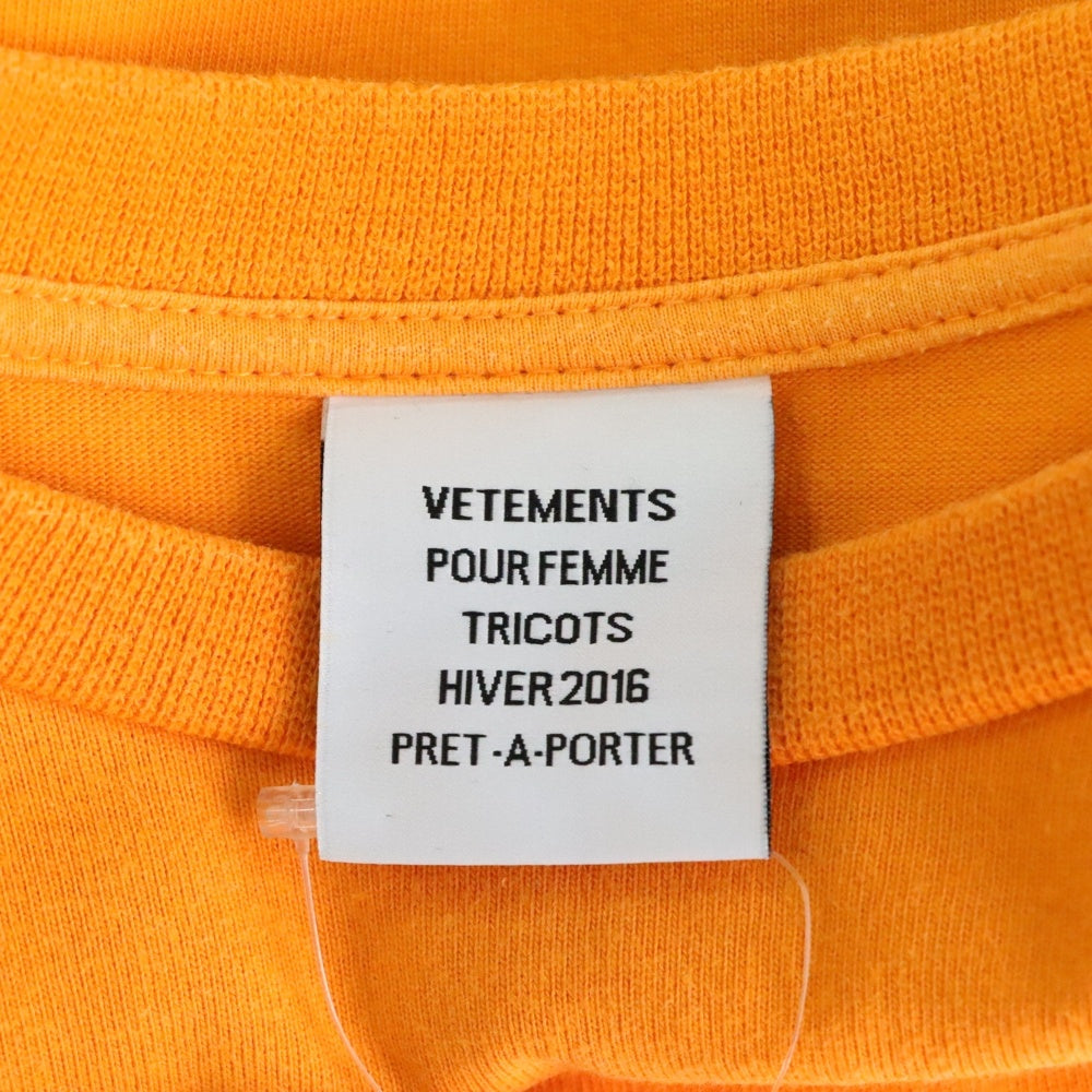 VETEMENTS(ヴェトモン) 16SS Arm Print L/S Tee アームプリント オーバーサイズ 長袖Tシャツ オレンジ SS16TP14