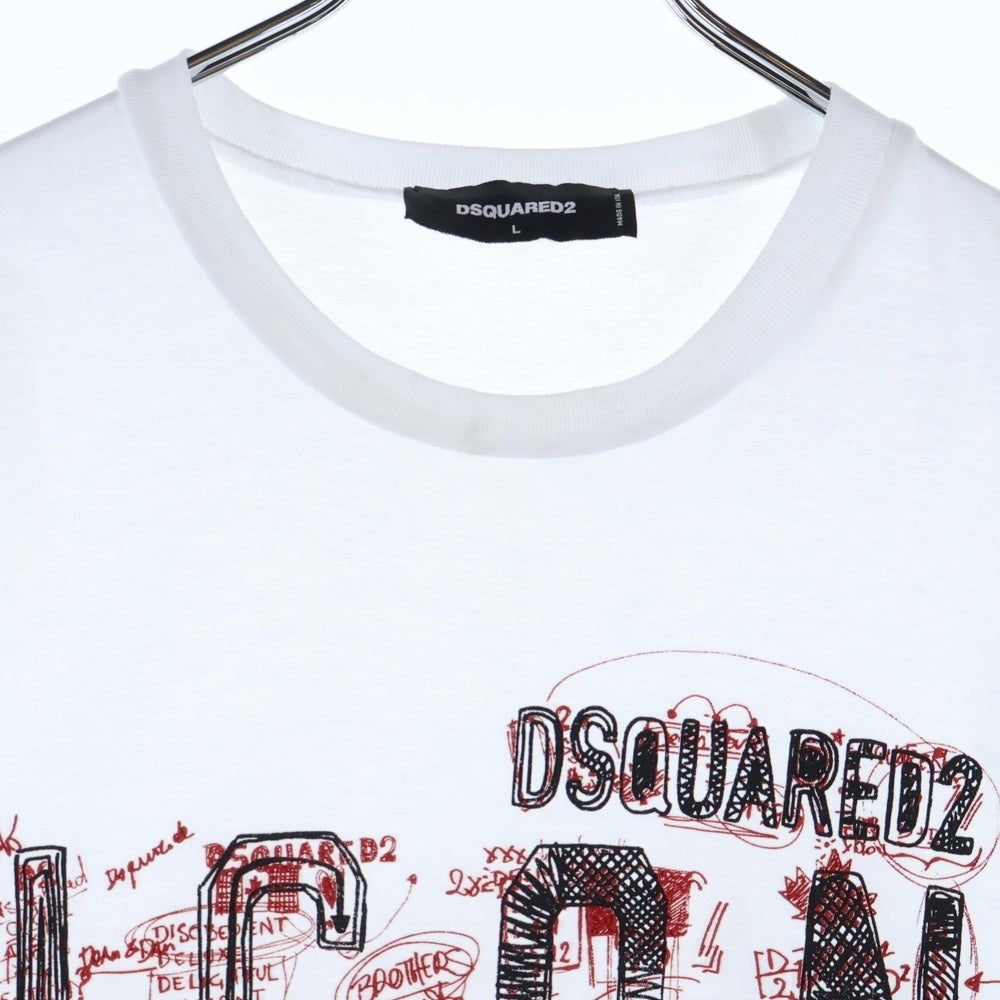 DSQUARED2(ディースクエアード) 24SS Icon Scribble Cool Fit T-shirt 半袖Tシャツ ホワイト S79GC0084 S23009
