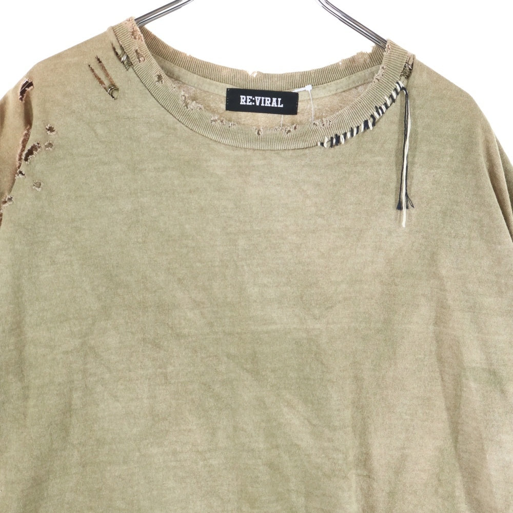 NO BRAND(ノーブランド) RE:VIRAL (リバイラル) crash ring SS リング装飾 ダメージ加工 半袖Tシャツ ベージュ REVIRAL-24SS-03