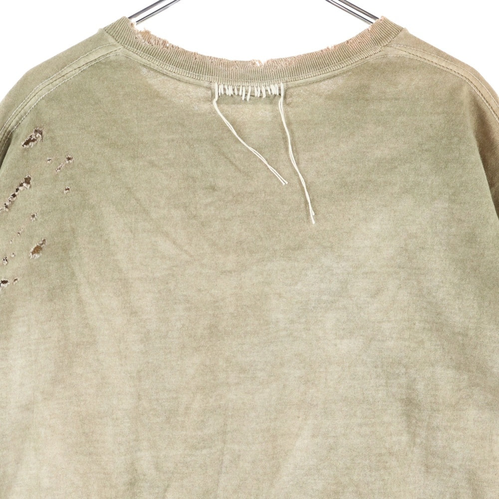 NO BRAND(ノーブランド) RE:VIRAL (リバイラル) crash ring SS リング装飾 ダメージ加工 半袖Tシャツ ベージュ REVIRAL-24SS-03