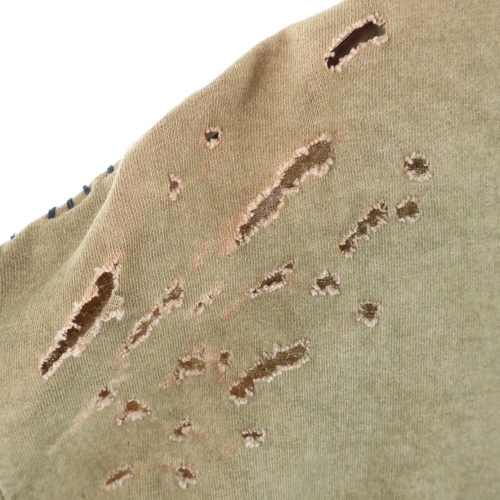 NO BRAND(ノーブランド) RE:VIRAL (リバイラル) crash ring SS リング装飾 ダメージ加工 半袖Tシャツ ベージュ REVIRAL-24SS-03