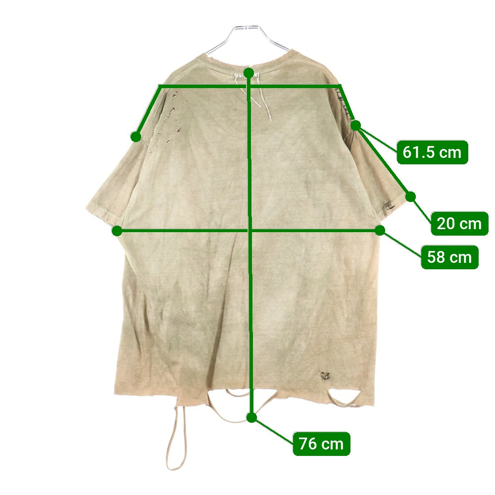 NO BRAND(ノーブランド) RE:VIRAL (リバイラル) crash ring SS リング装飾 ダメージ加工 半袖Tシャツ ベージュ REVIRAL-24SS-03