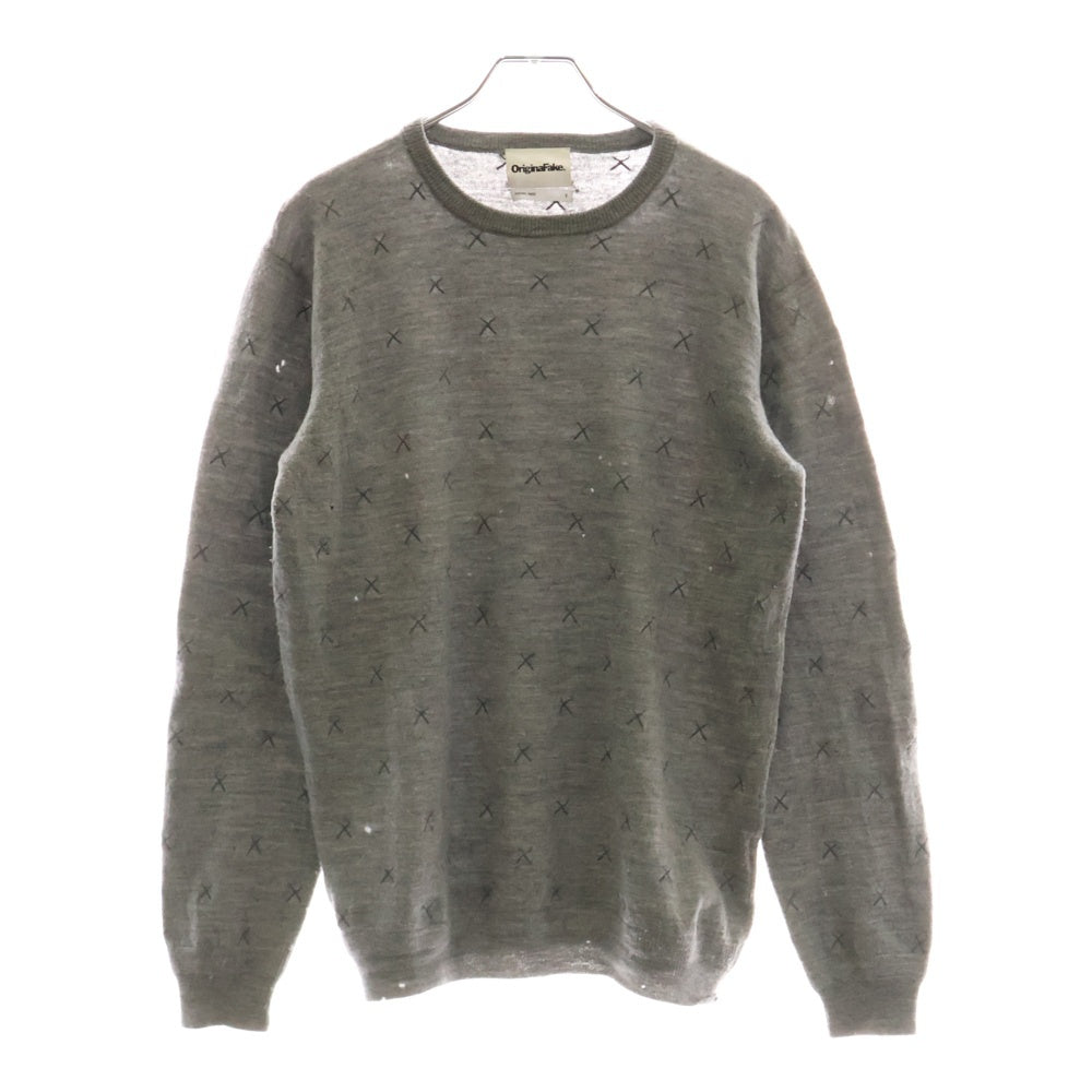 Original Fake(オリジナルフェイク) KAWS Sweater 刺繍クルーネックニットセーター グレー