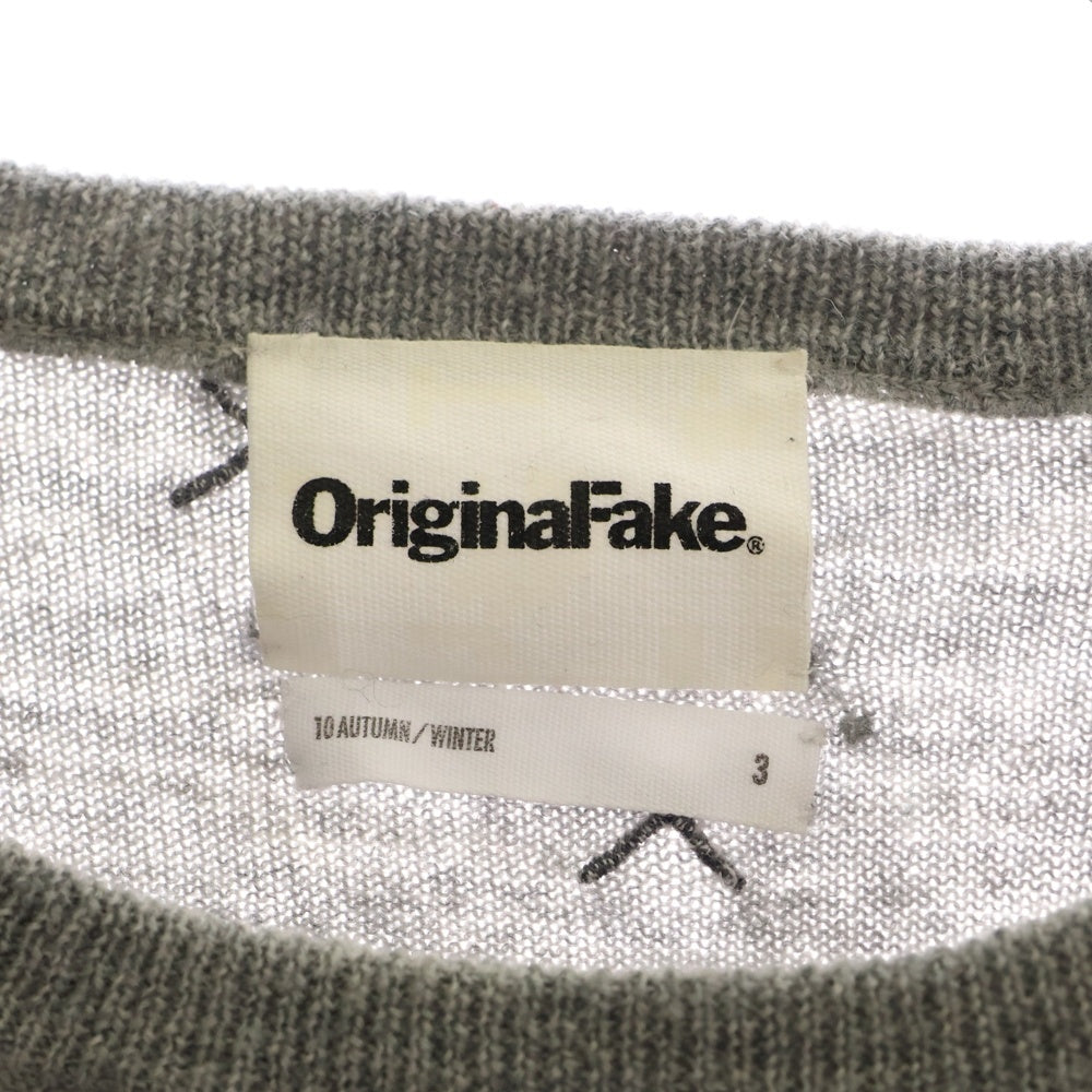 Original Fake(オリジナルフェイク) KAWS Sweater 刺繍クルーネックニットセーター グレー