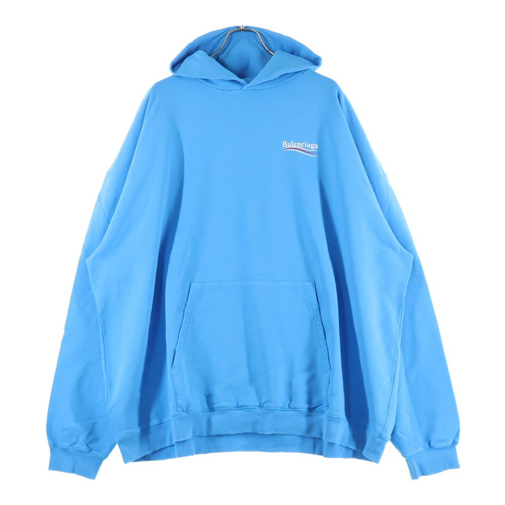 BALENCIAGA(バレンシアガ) Large Fit Campaign Logo Hoodie キャンペーンロゴ ダメージ加工 プルオーバースウェットパーカー フーディー ブルー 620973 TNVG6