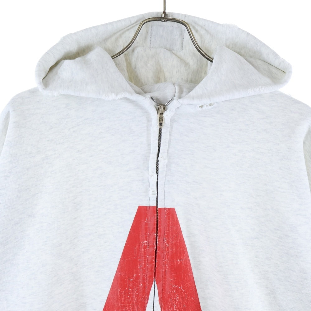 BALENCIAGA(バレンシアガ) 24SS Music Archive Series Connected Zip Up Hoodie アーカイブロゴ ダメージ加工 ジップアップスウェットパーカー フーディー グレー 744457 TQVA6