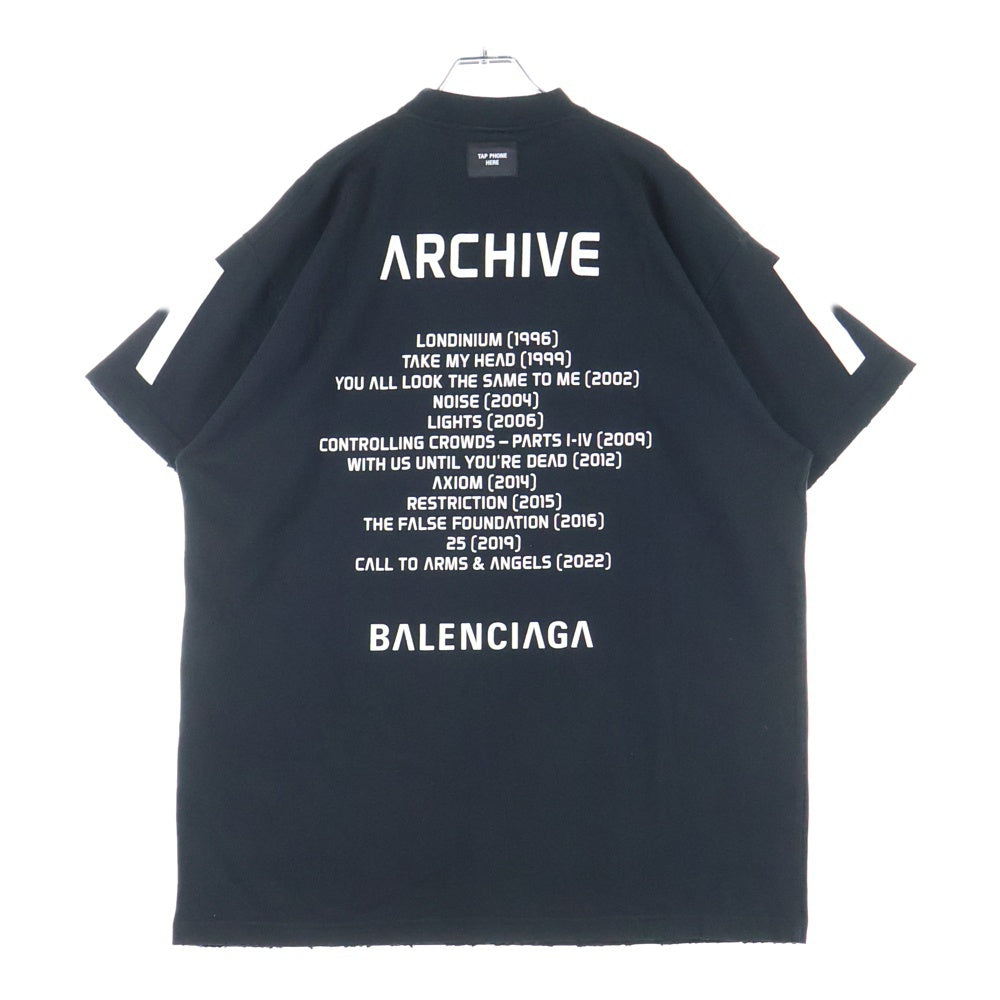 BALENCIAGA(バレンシアガ) 24SS Music Archive Series Connected T-Shirt アーカイブロゴ ダメージ加工 半袖Tシャツ ブラック 744457 TQVA6