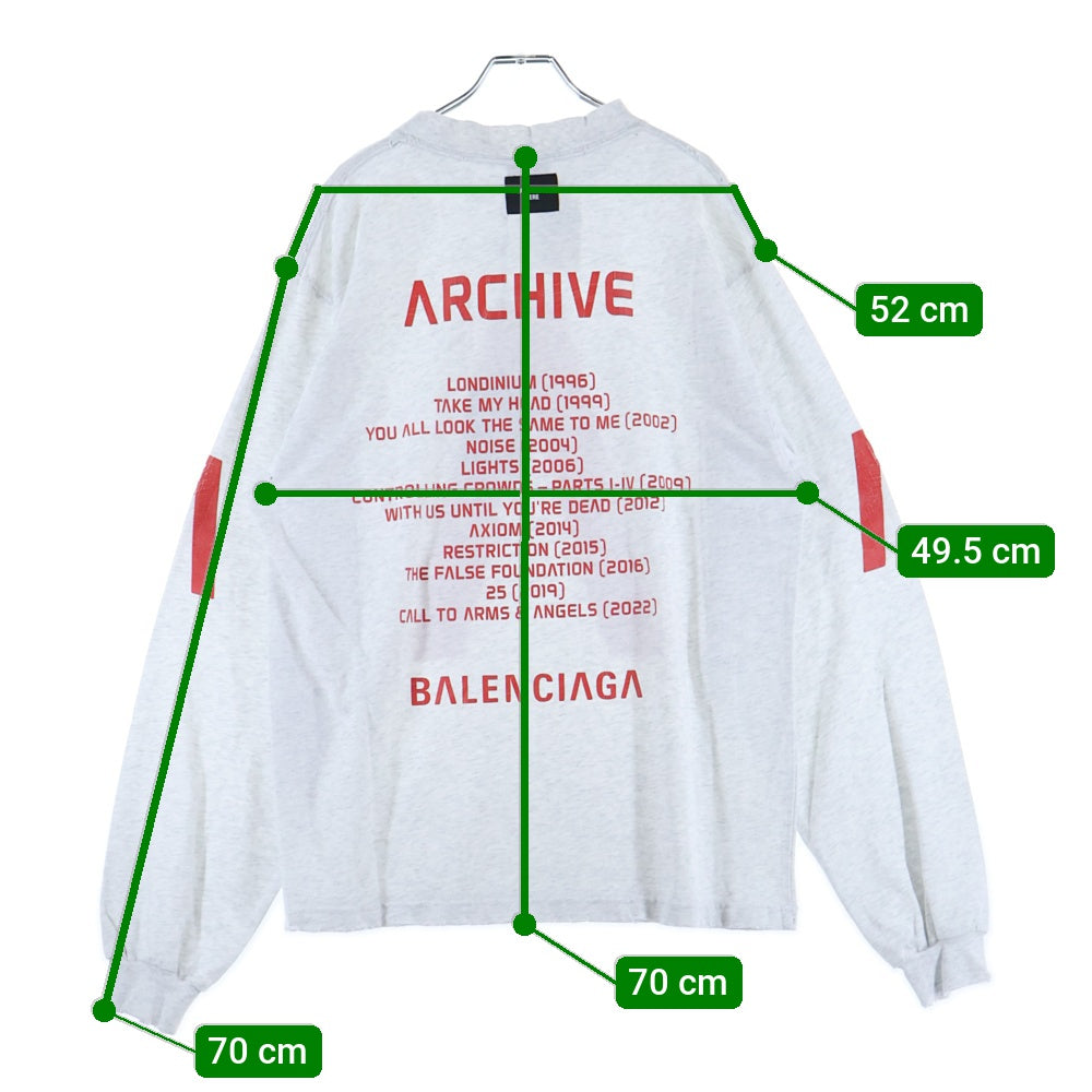 BALENCIAGA(バレンシアガ) 24SS Music Archive Series Connected L/S T-Shirt アーカイブロゴ ダメージ加工 長袖Tシャツ ロンT グレー 781245 TQVA1