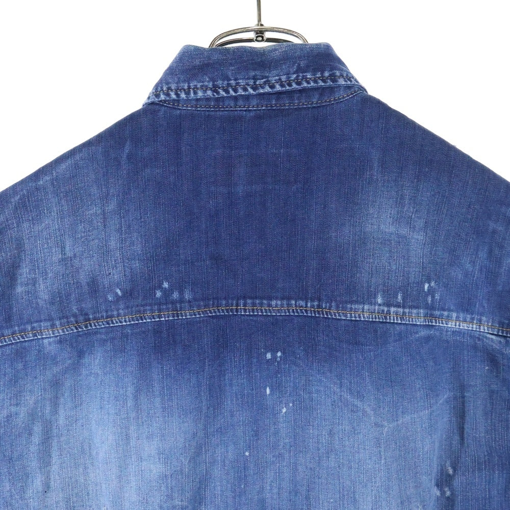 DSQUARED2(ディースクエアード) ICON Western Shirt ダメージ加工 フロントロゴプリント ウエスタン デニム長袖シャツ インディゴ