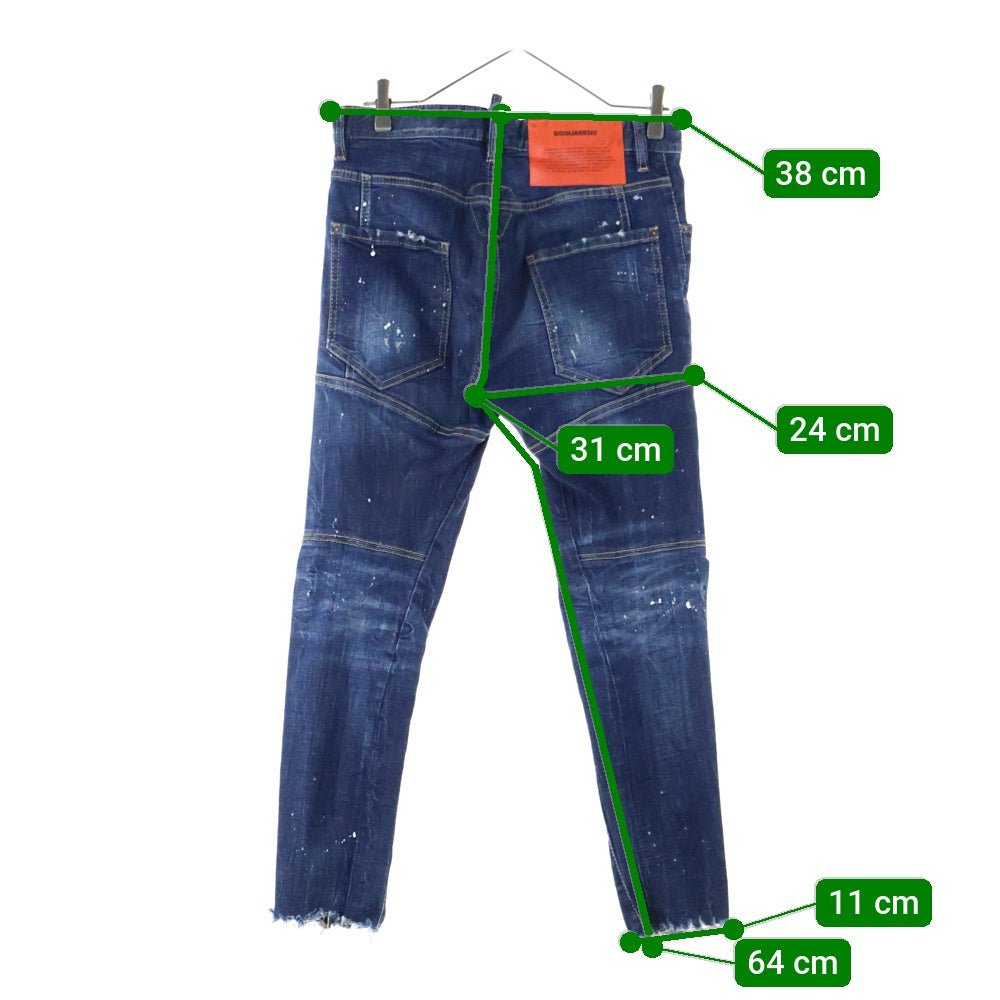 DSQUARED2(ディースクエアード) 22SS Tidy Biker jean ペイント加工 バイカーストレッチデニム インディゴ S71LB1009