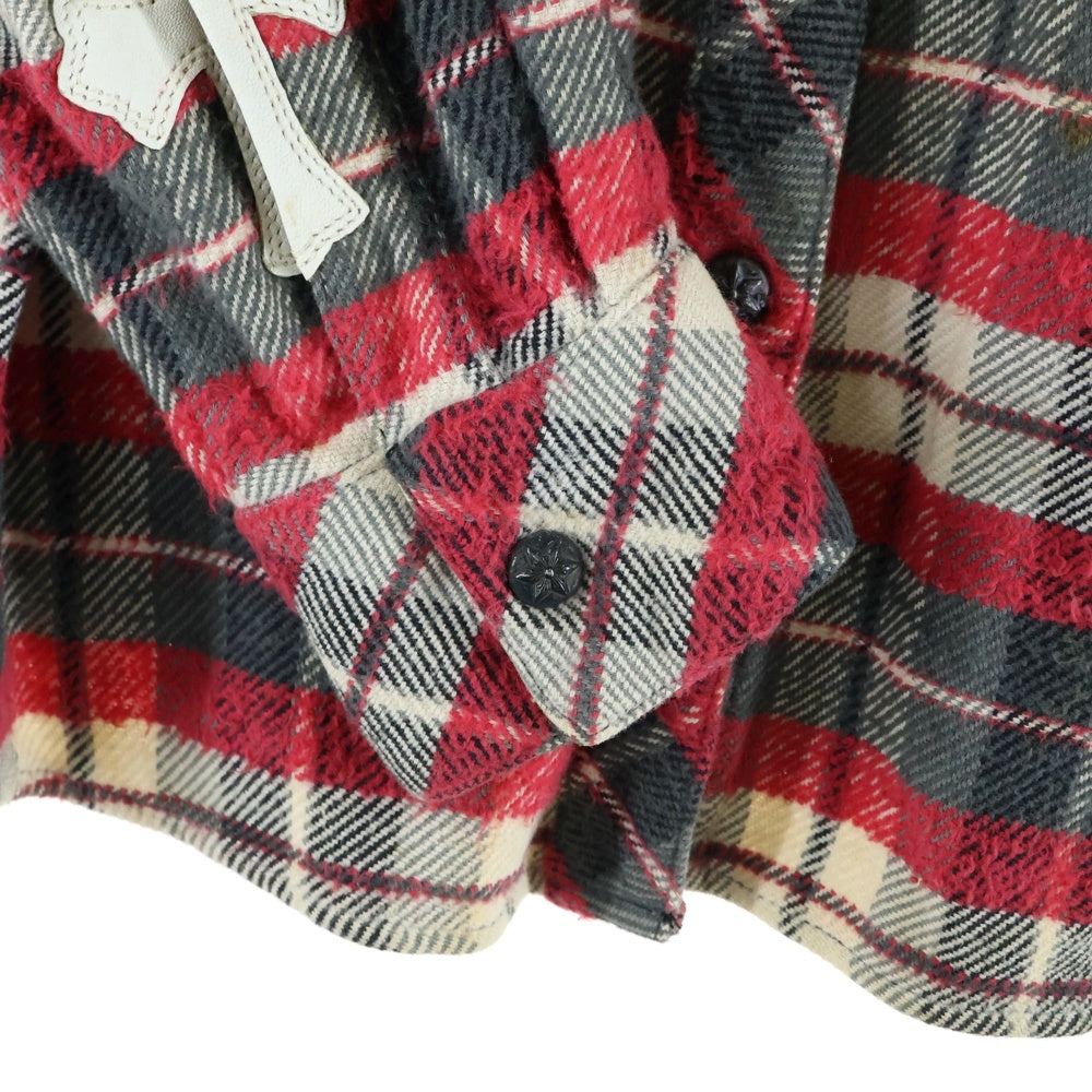 CHROME HEARTS(クロムハーツ) WESTN ウエスタンボタン 袖クロスパッチ スターボールボタン チェック 長袖シャツ ホワイト/レッド
